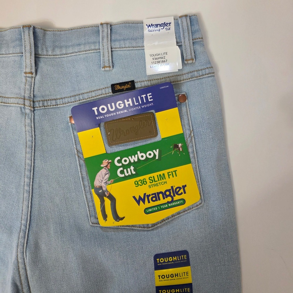 Wrangler 936 Slim Fit Cowboy Cut Jeans Mens 32x36 Light Wash ToughLite Stretch - Picture 6 of 9
